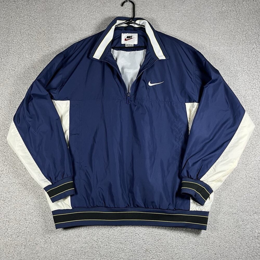 Nike Jacket Mens XL Blue Zip Swoosh Windbreaker Vintage Track 90s Pullover